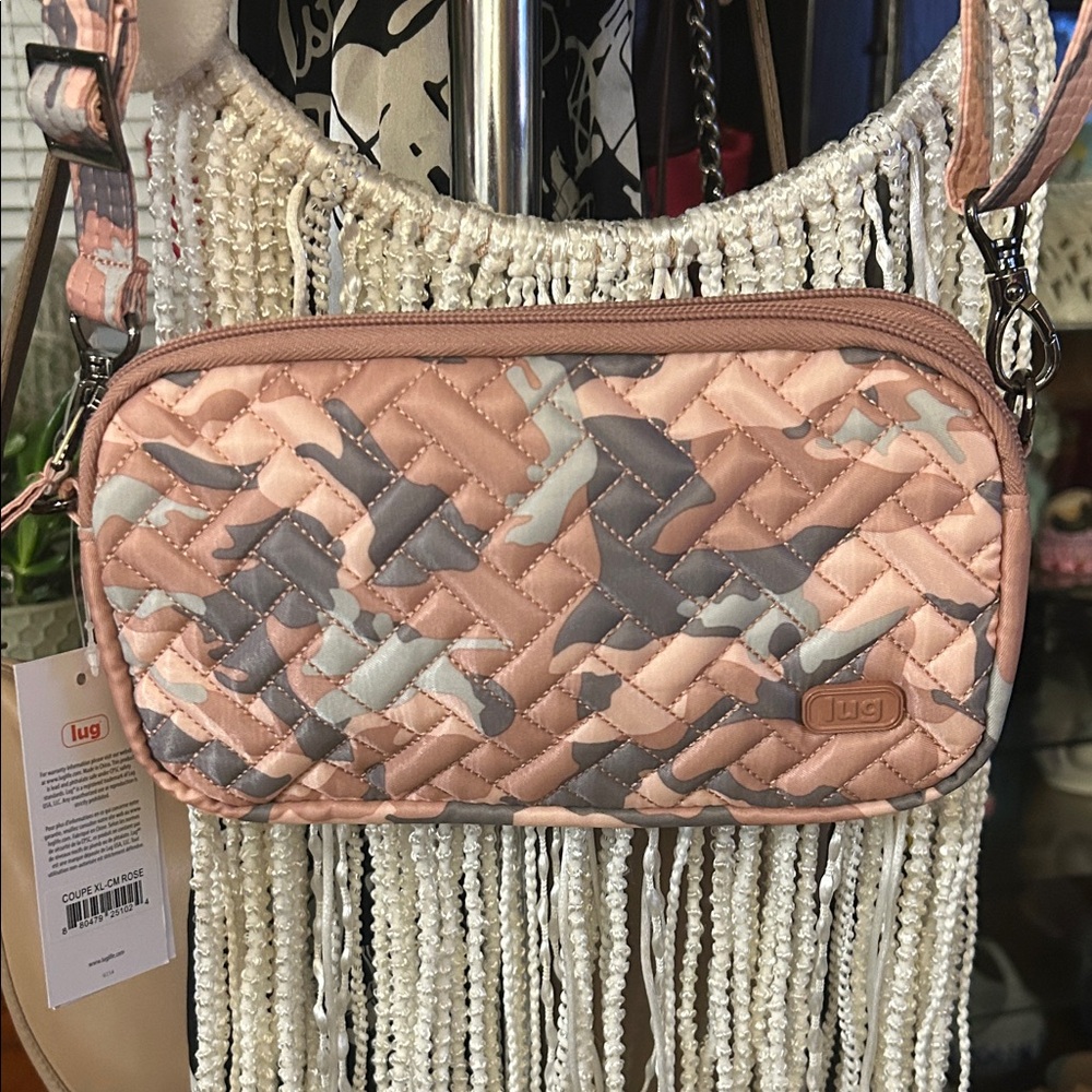 Lug Coupe XL Convertible Crossbody Bag in the Camo Rose-Gray.